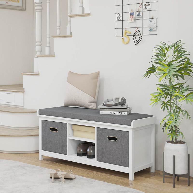 Kasean Linen Upholstered Storage Bench,wood