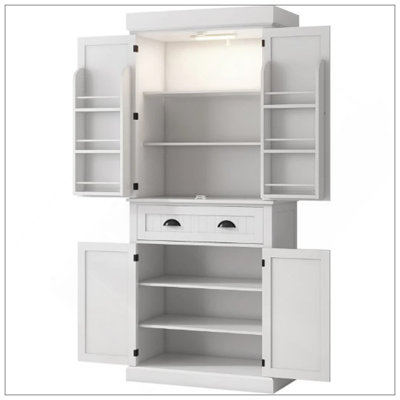 Armoire de cuisine de style nordique avec lumières DEL, 6 tablettes de porte, un tiroir et 4 tablettes réglables, pour votre maison