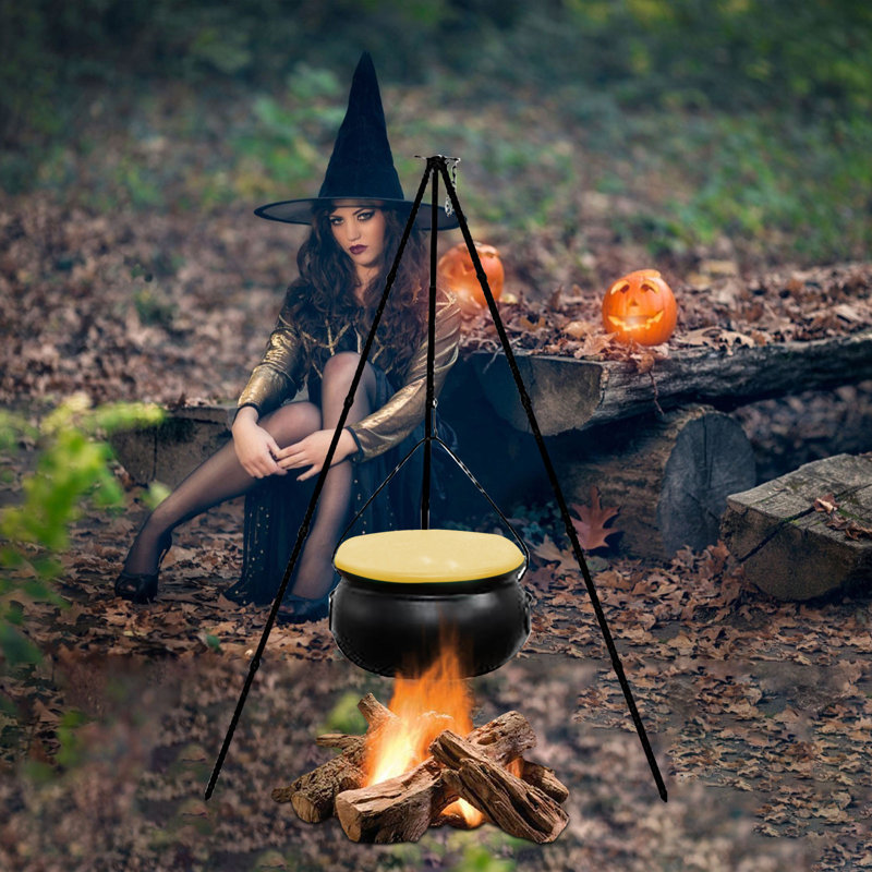 Halloween Decorations Outdoor - Large Cauldron Halloween Decor Tripod With Timer Lights - Plastic Cauldron Witch Halloween Decorations For Porch Yard