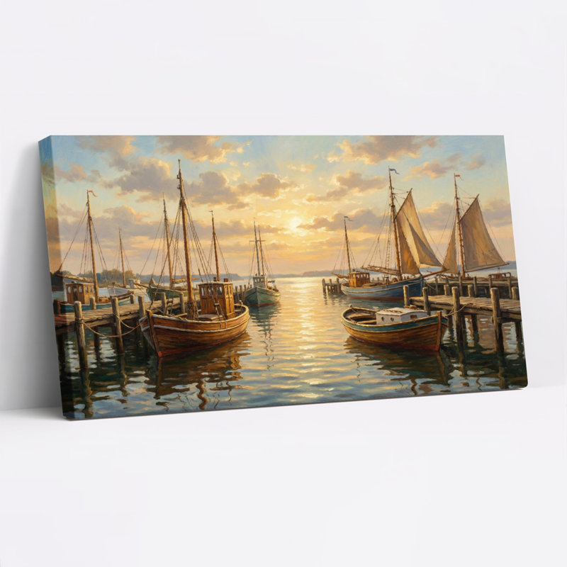 Peinture à l'huile sur toile Harbour Sunset, H 20 po x l 40 po