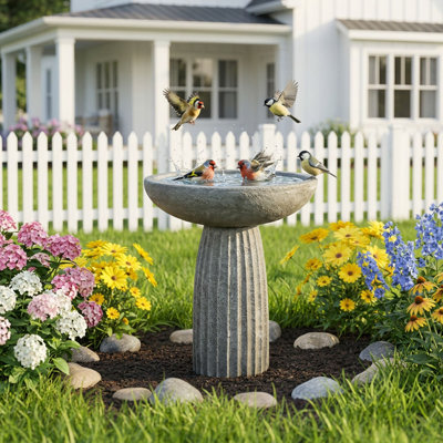 Concrete Bird Bath For Outside - 24.4” Pedestal Bird Bath Bowl With Pedestal For Garden, Patio, Lawn, Backyard,Outdoor Decor