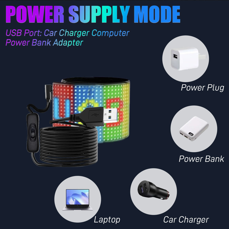 Car Devil's Eye for Trucks - 35.35"x7.56" USB-Powered Animated LED Matrix Panel with Bluetooth App Control, Custom Text & Pattern Display for Vehicles, Stores, Events, and More
