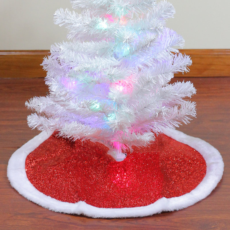 Mini jupe d'arbre de Noël scintillante rouge 20 po avec bordure en fausse fourrure