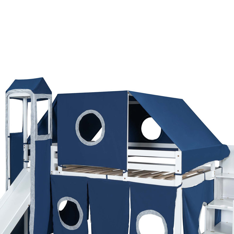 Lit mezzanine avec tente et tour, Bleu, Double
