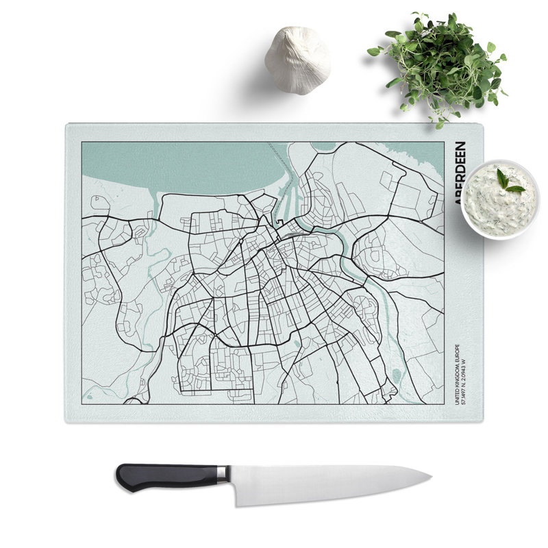 Map Aberdeen UK Chopping Board, 28.5cm W x 39cm L