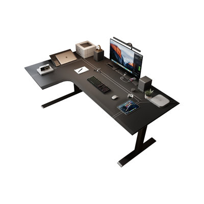 Black L-Shaped Hight adjustable Manufactured Wood + Steel desk by Wren Decors