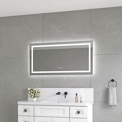 Miroir d'appoint de salle de bain 48 "x 24" à DEL en aluminium - Miroir de salle de bain mural