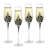 Set of 4 Stemmed Champagne Flutes Glassware with Balck Pearls
