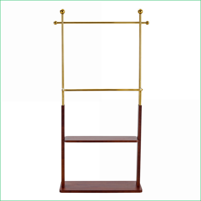 Coat Racks, Modern Double-Layer with Storage, 68.9 Inches, Golden Steel &amp; Walnut Wood | Gold,Walnut | Metal,Solid Wood
