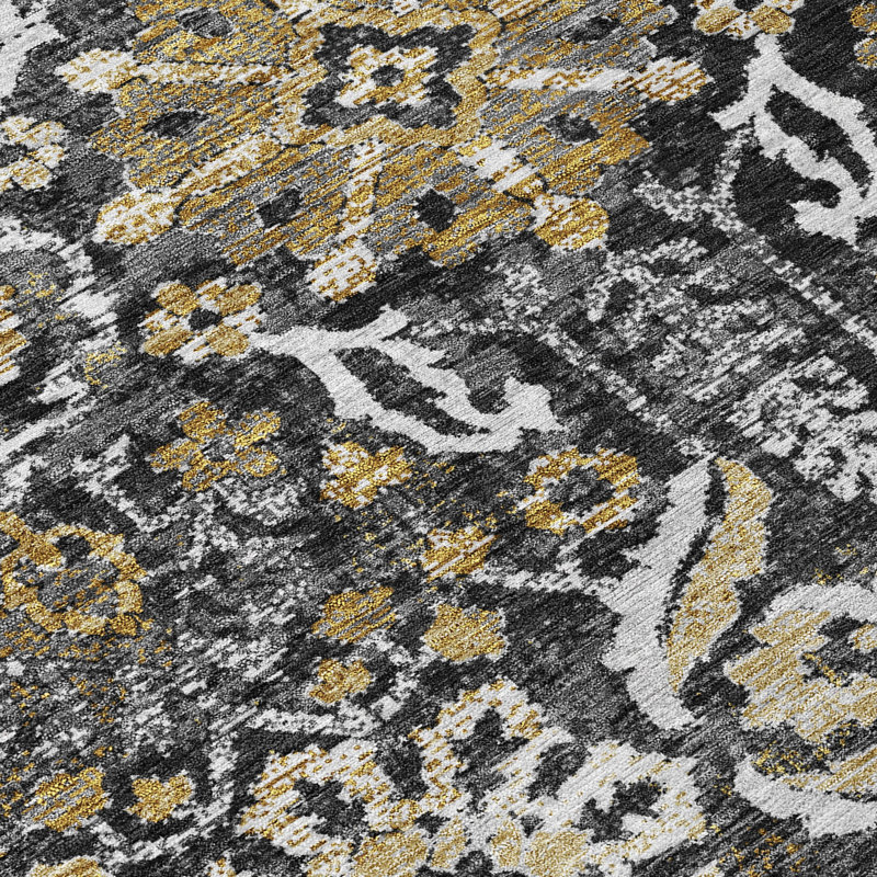 Tapis damassé intérieur / extérieur lavable à la machine ACN2617, Black, 8' x 10'