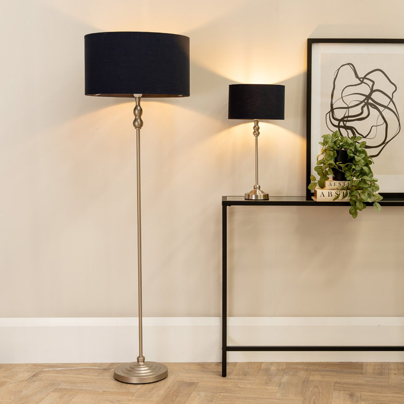 Saylorsburg 151cm Traditional Floor Lamp, Brush Chrome, Black , Yes