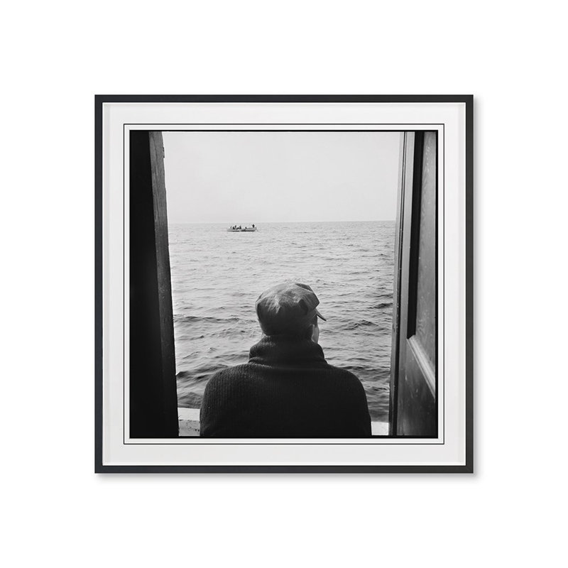 Man On Boat Print by Grand Archives, Black Framed, 22" H x 22" W