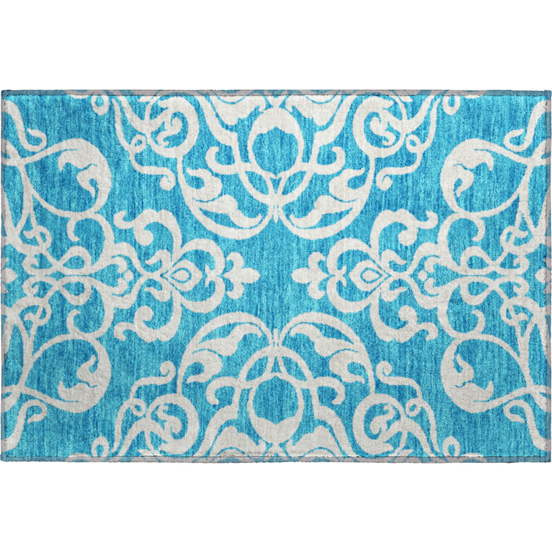 Premium Machine Washable Prisco Turquoise Rug, Rectangle 1'8" x 2'6"