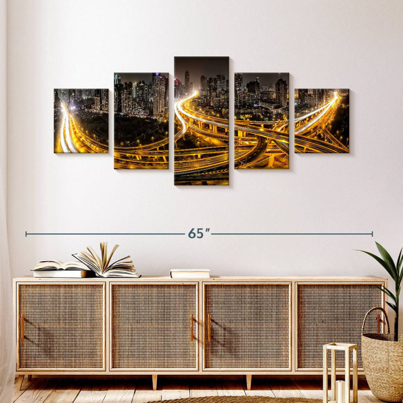 Shanghai Skyline At Night, 24" H x 55" W