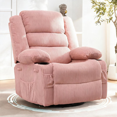 Fauteuil inclinable à bascule pivotant à 360 degrés avec appui-tête réglable, fauteuil inclinable manuel surdimensionné pour adultes, idée pour le salon et la chambre à coucher, rose