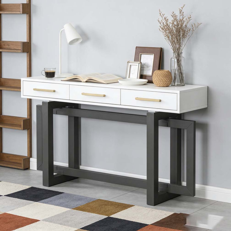 Console élégante avec trois tiroirs, Gris + blanc