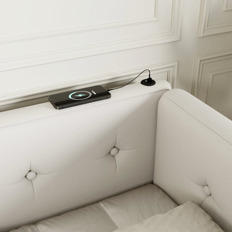 Upholstered Beige Queen Platform Bed With - Elegant Design & Robust Structure For Feature, Queen, Beige