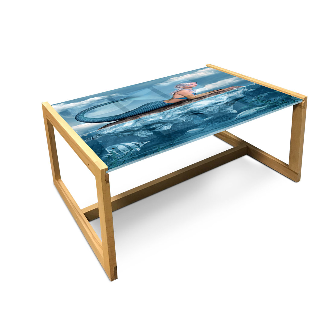 Couchtisch, Mythische Sea Grafik, Meerjungfrau, Marineblau Weiß