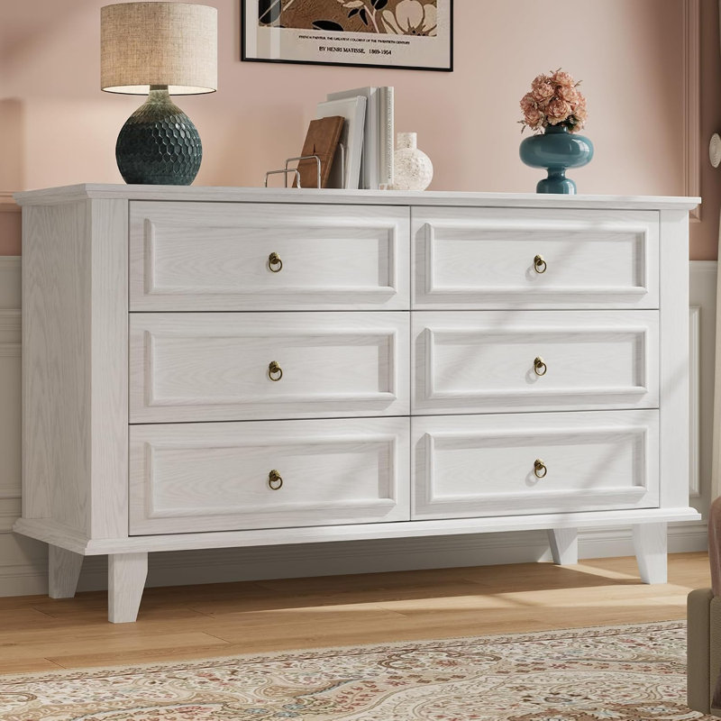 Commode à 6 tiroirs, largeur 47,2 pouces, Blanc