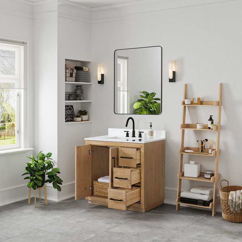 Jareth 48'' Natural Wood Single Bathroom Vanity with White Stone Top