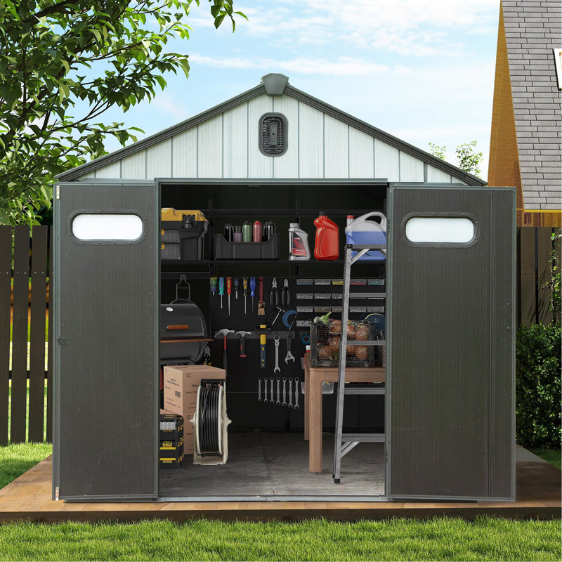 8X8ft Resin Outdoor Storage Shed With Lockable Door, Waterproof Outside Sheds With Windows & Vents, Heavy-Duty Plastic Tool Storage Shed For Patio Furniture, Lawn Mower, Bike