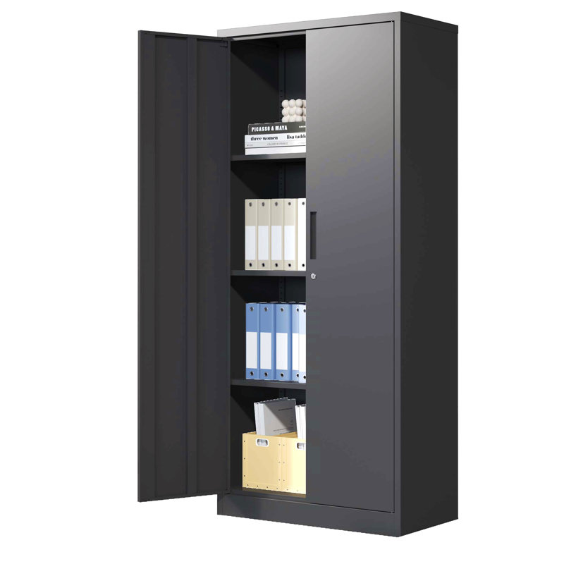 71"H Metal Garage Storage Cabinet, Black Tool Steel Locking Cabinet With Doors And 3 Shelves, Tall Cabinets For Garage Storage Systems Lockable File Cabinet For Home Office, Classroom/Pantry