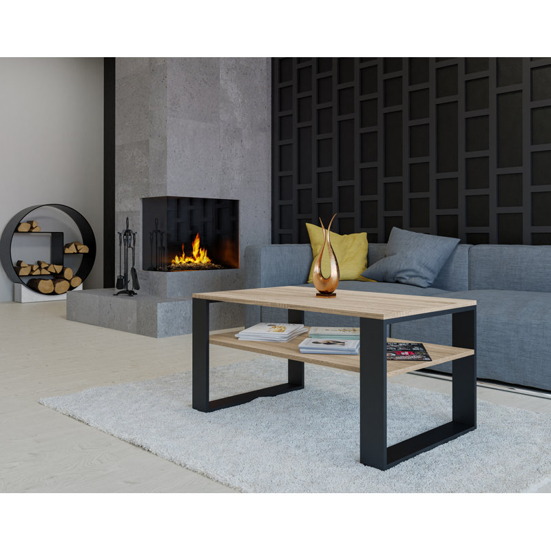 Jrake Sled Coffee Table with Storage, Black, Sonoma Oak