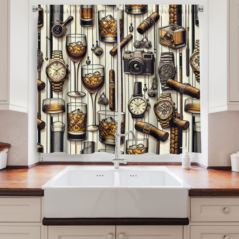 Amber Brown and Taupe Polyester Kitchen Tier Curtains