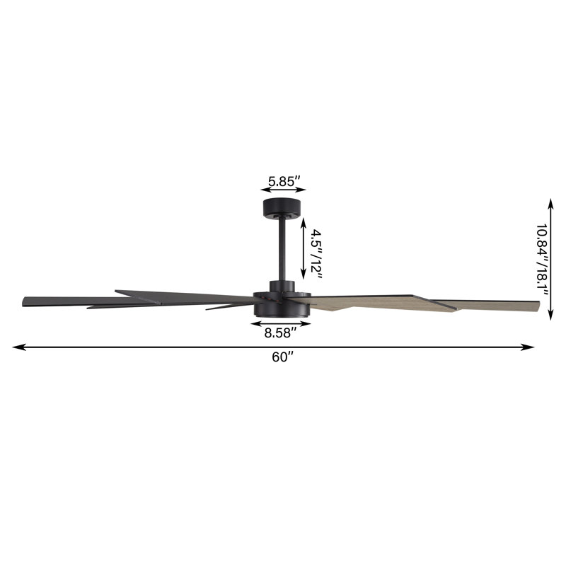  60 In. 8-plywood Double-sided Black and Driftwood Blades Ceiling Fan With Remote Dc, Matte Black, 60" Wide, Black & Gray