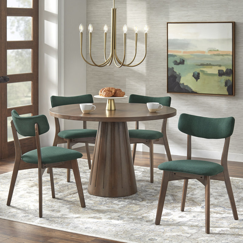 Castilia Round Dining Set, 5 Pieces: Table, 4 Chairs, Green