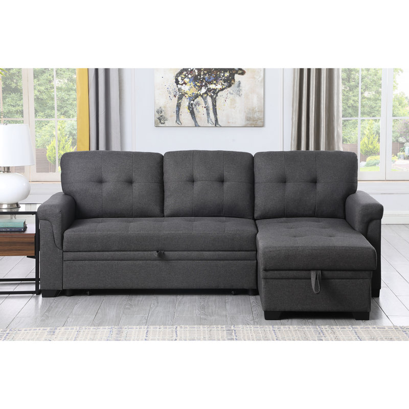 Canapé modulaire en lin gris foncé avec canapé-lit réversible, méridienne de rangement, surpiqûre moyenne ferme, profondeur de 54 po