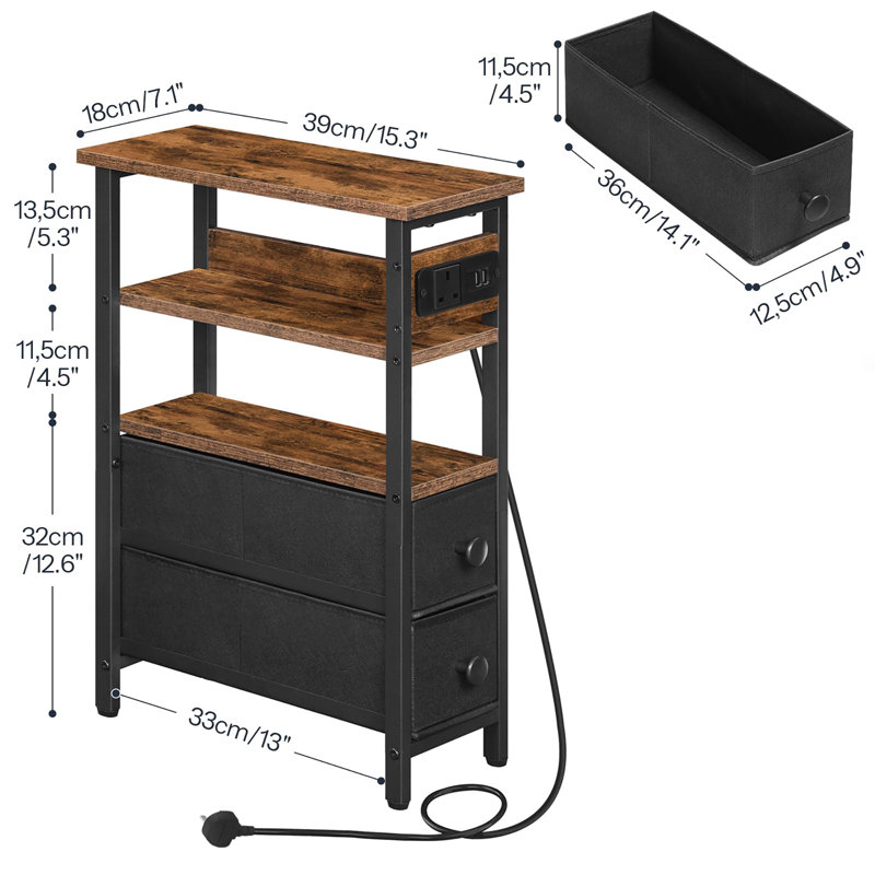 Charging Station Side Table, Rustic Brown