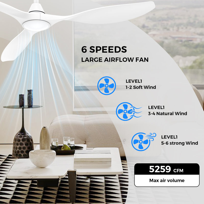 2 ventilateurs de plafond de 52 pouces avec lumières et télécommande - blanc, Blanc, Blanc