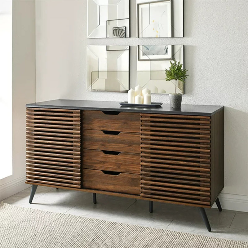 Maitre 59" Sliding Slat Door Sideboard, Dark Walnut