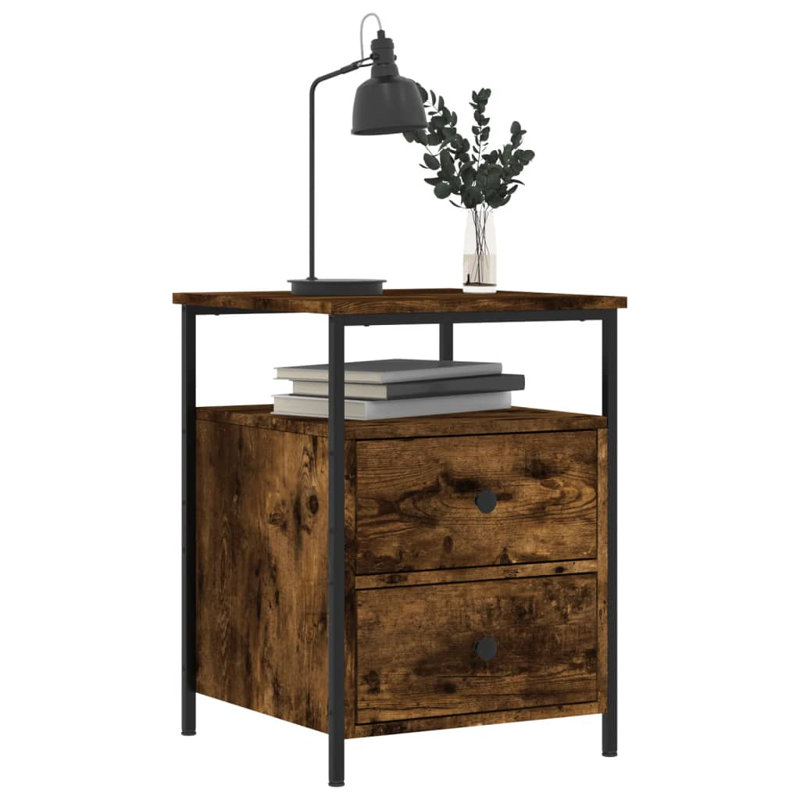 Dura 44cm W Iron Bedside Table, Smoked Oak