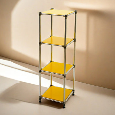 Étagère de rangement robuste à 4 niveaux en acier inoxydable coréen jaune, 100 lb / tablette (H 49 po x l 14,9 po x P 13,7 po) pour une organisation intérieure / extérieure, support modulaire