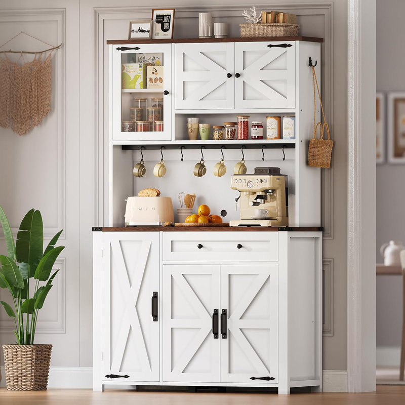 70.87" Farmhouse Kitchen Pantry Cabinet with Drawer & Doors, White 