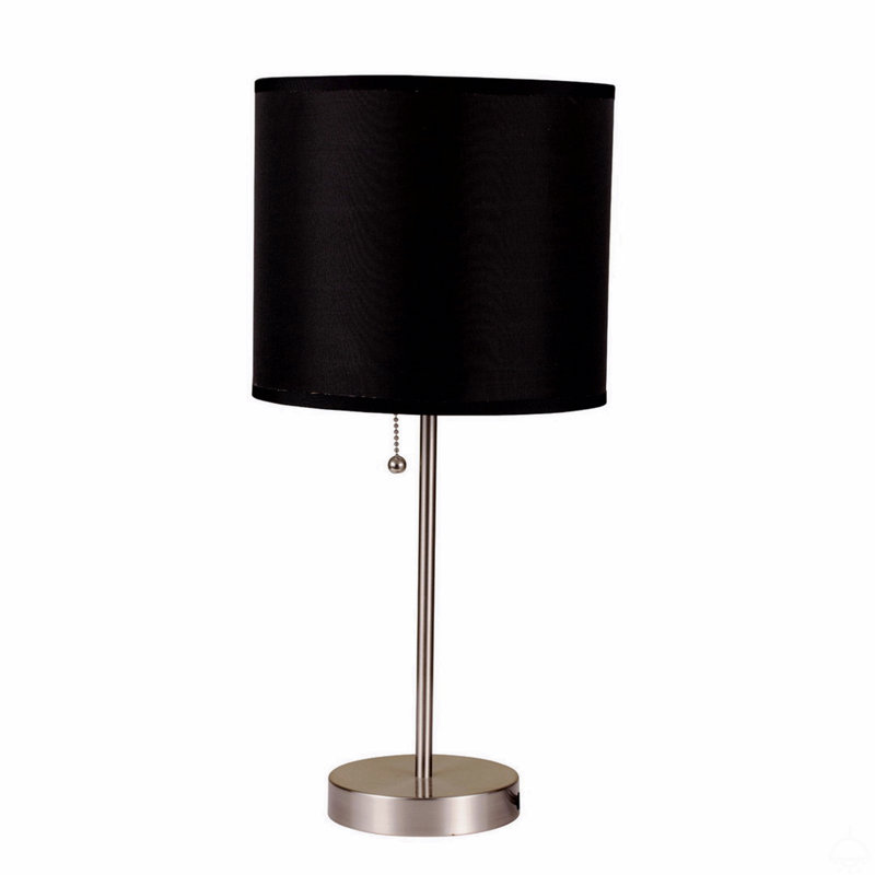 Lampe de table haute en métal 19 po avec finition argentée et abat-jour noir
