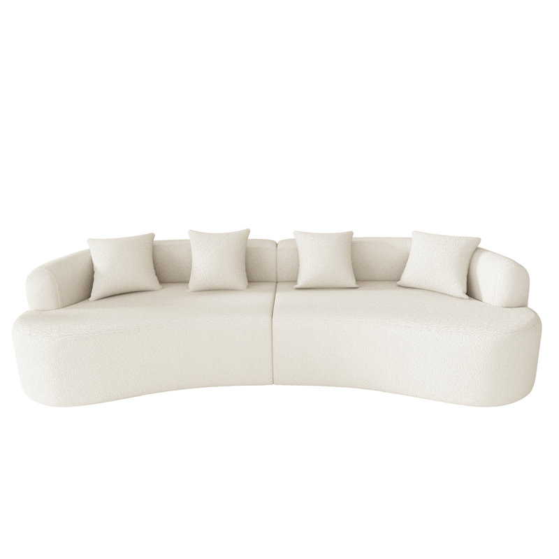 130'' Curved Sofa Compression Foam Couch, 4, 24.8” H x 130.7” W x 40.16” D, Beige/White