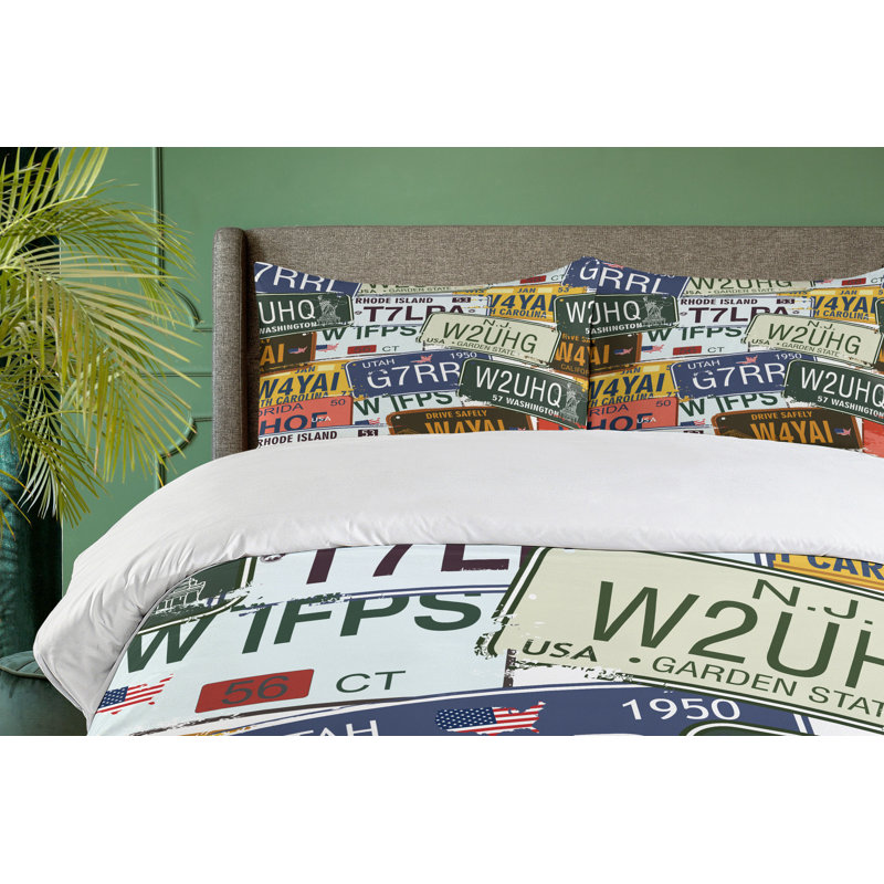 King Size Multicolor License Plate Duvet Cover Set