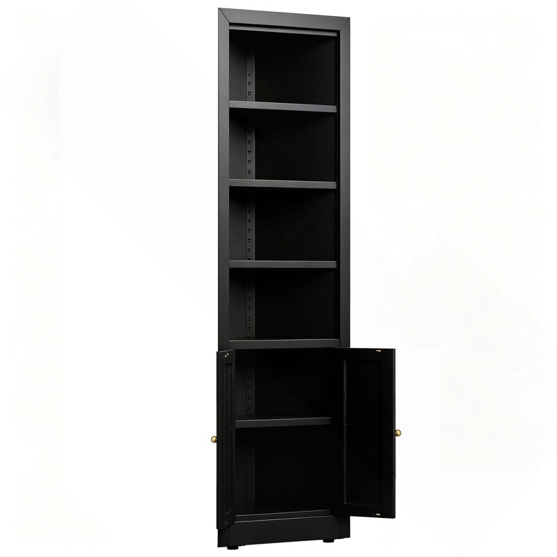 71-Inch Tall Corner 5-Tier Metal Storage Cabinet With 2 Doors & Adjustable Shelves For Pantry, Living Room, Bathroom, Laundry Room