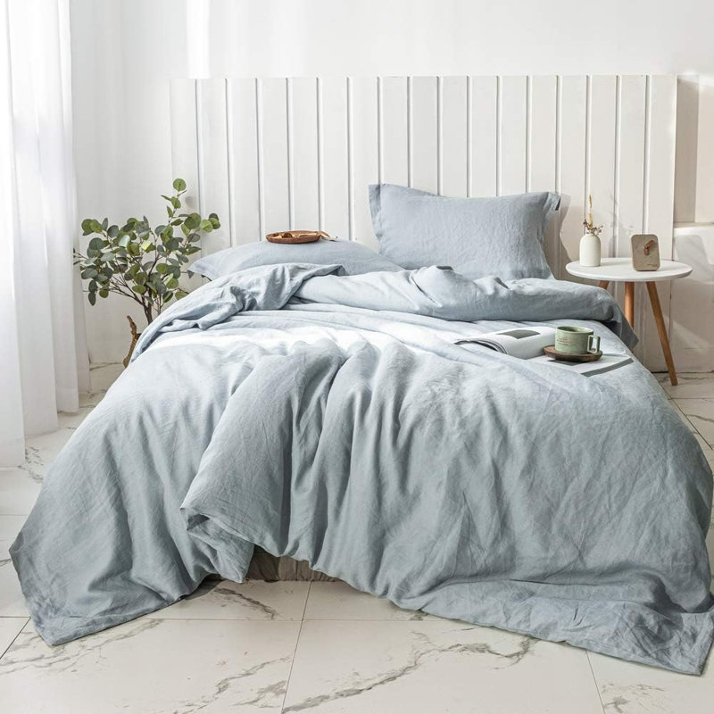 100% Linen Duvet Cover Set, Dusty Blue, California King Duvet Cover + 2 pillowcases