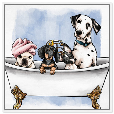 «Bath and Laundry Glam Bathaign Puppies», impression d'art moderne sur toile pour le bain