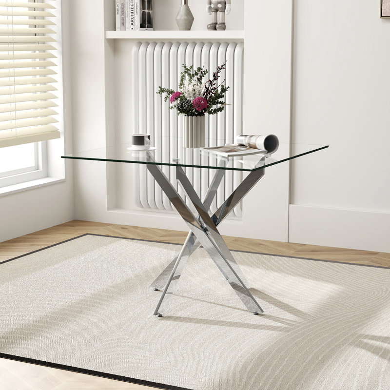 36-Inch Square Tempered Glass Dining Table, Rounded Corners for 2-4 Space-Saving Small Kitchen Table with Heavy-Duty Metal Legs  for Dining Room, Apartment