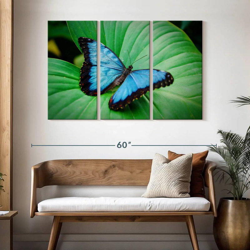 Brampt Blue Morpho On Leaf, 32" H x 50" W