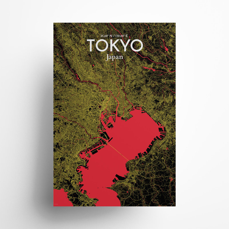 Tokyo City Map In Contrast - No Frame Print, 36cm H x 24cm W x 0.05cm D
