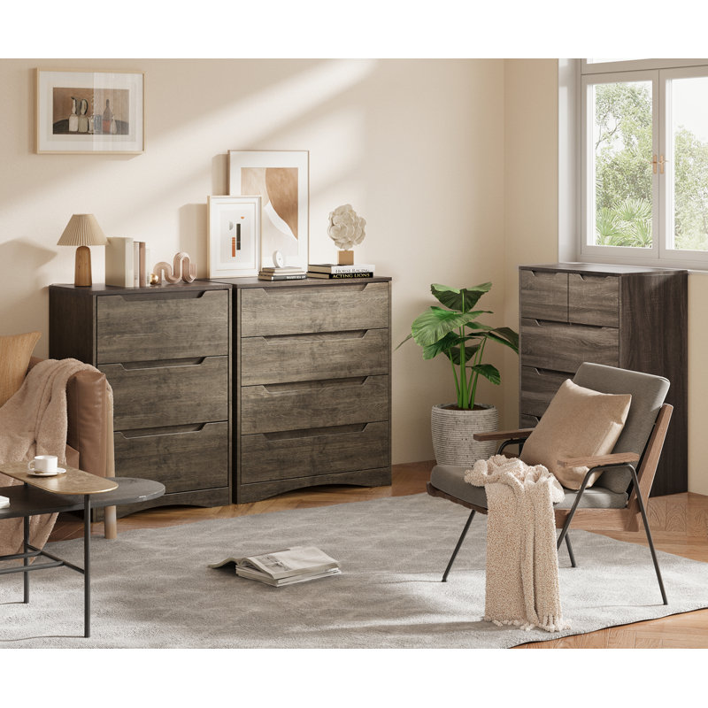Commode 4 tiroirs l 28 po pour chambre ou salon, Marron foncé