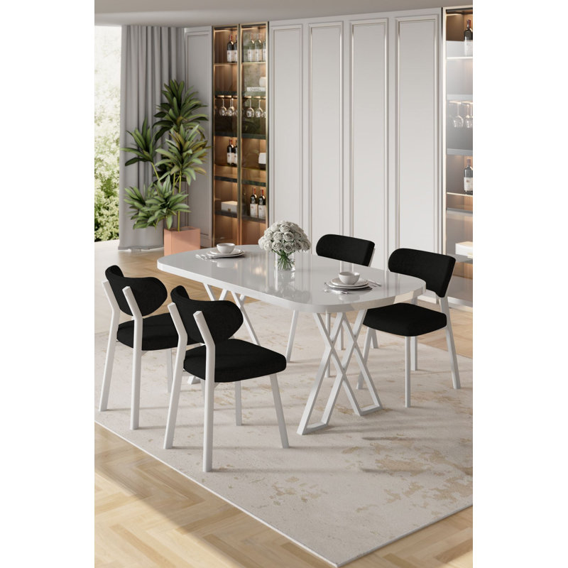 Ensemble de table et chaises de salle à manger (5 pièces), Ensemble de cinq pièces : table, quatre chaises, Blanc, Noir