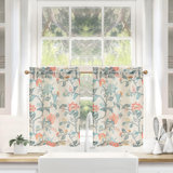 Kitchen Curtain Floral Tier Linen Short Pinstripe Cafe for Living Room Bathroom Julia Farmhouse Rustic Curtains Rod Pocket 2 Panels