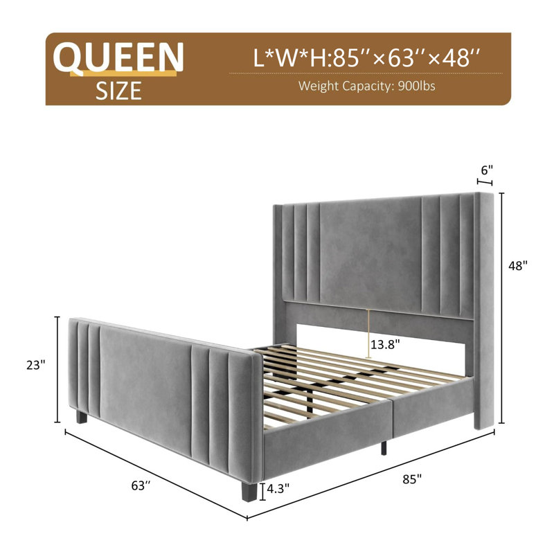 Grand lit plateforme tapissier Tole, Grand lit, Gris
